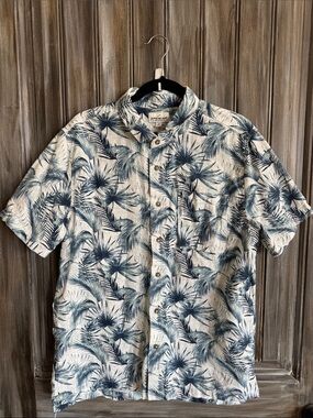 Men's Blue Palm-Print Short Sleeve Shirt